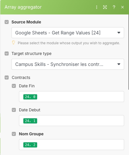 Exemple d'Array aggregator